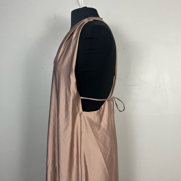 Zara taupe satin midi sleeveless dress v-neck razorback size medium - Picture 7 of 10